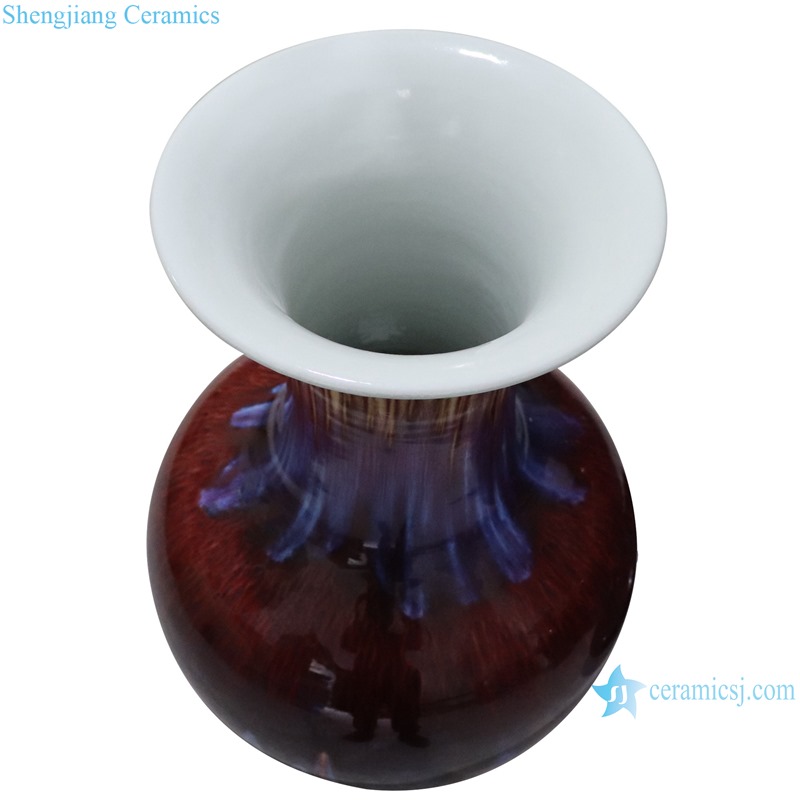 RXCI01-A-L Jingdezhen Kiln Transform Blue Oxblood Ceramic Decorative Flower Vase--vertical view