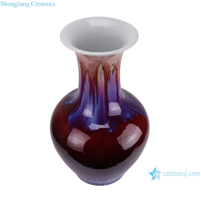 RXCI01-A-S Jingdezhen Kiln Transform Blue Oxblood Ceramic Decorative Flower Vase--vertical view