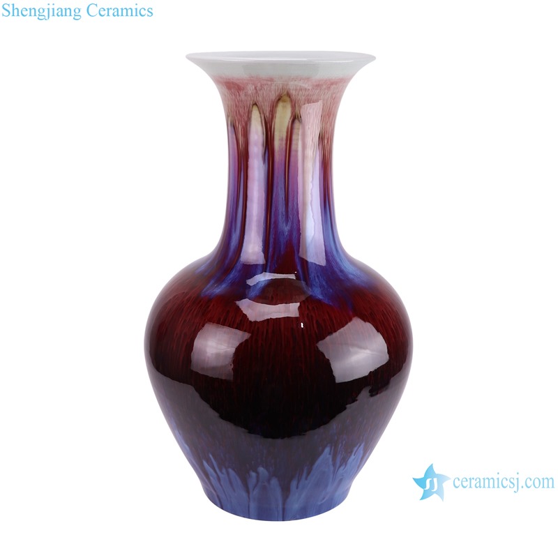 RXCI01-A-S Jingdezhen Kiln Transform Blue Oxblood Ceramic Decorative Flower Vase--Side view