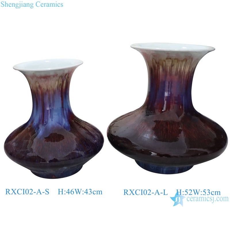 RXCI02-A-L-S Small size Kiln Transform Multi color Oxblood red Flat Belly Decorative Ceramic vase