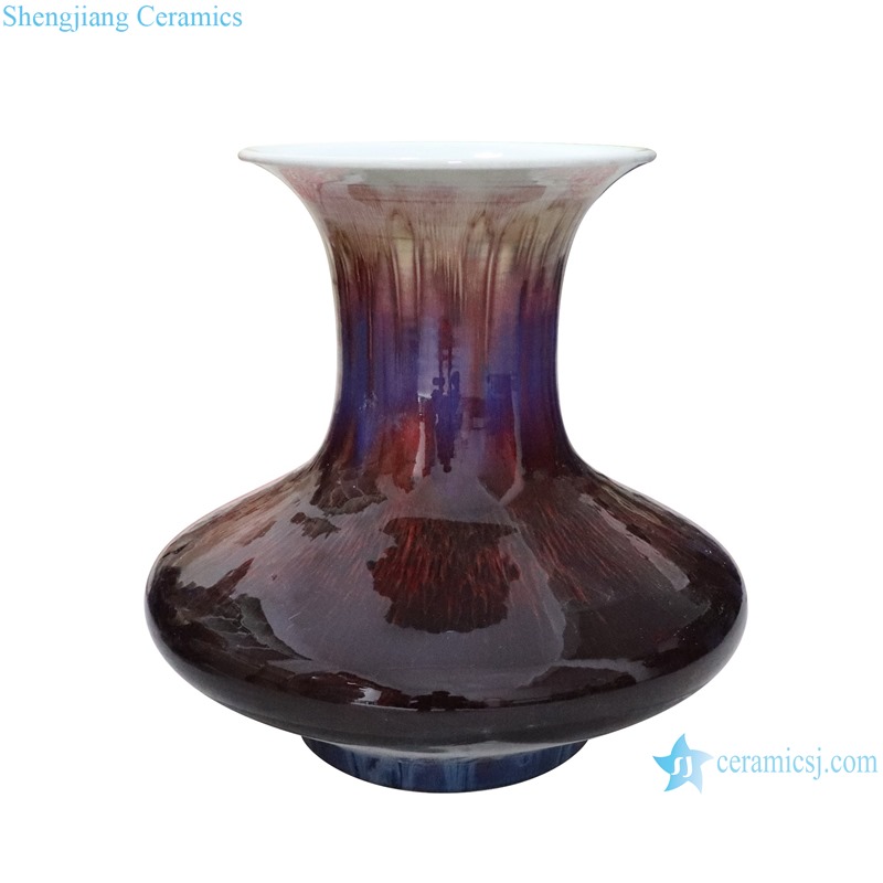 RXCI02-A-L Kiln Transform Multi color Oxblood red Flat Belly Decorative Ceramic vase -- side view
