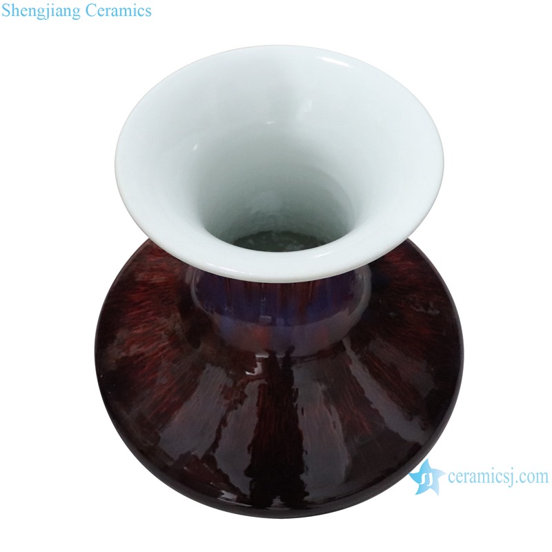 RXCI02-A-L Kiln Transform Multi color Oxblood red Flat Belly Decorative Ceramic vase -- vertical view