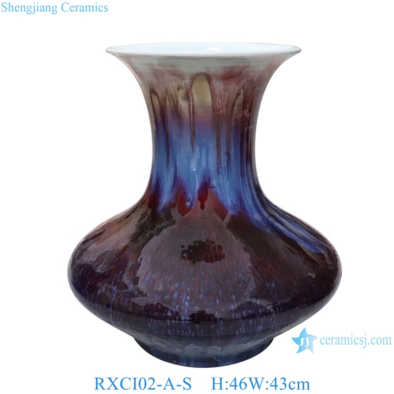 RXCI02-A-S Kiln Transform Multi color Oxblood red Flat Belly Decorative Ceramic vase