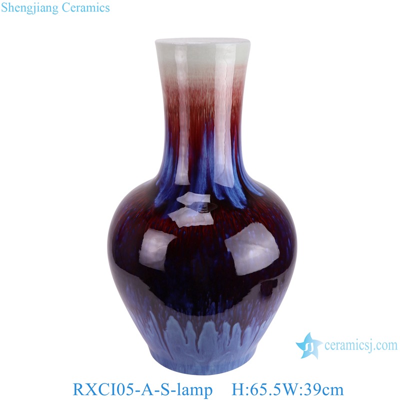 RXCI05-A-S-lamp Jingdezhen Kiln Transform Oxblood Multicolor Globular Ball Bottle Ceramic Lamp Base