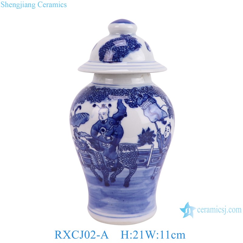 RXCJ02-A Blue and white Kylin Songzi Pattern Small size Ceramic lidded Jar