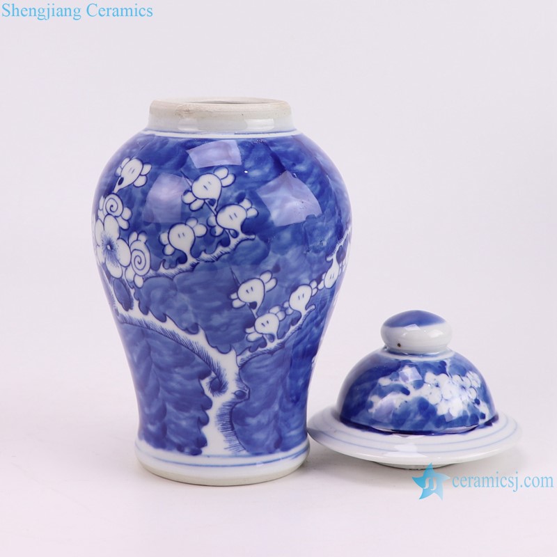 RXCJ02-B Blue and white Ice Plum Pattern Small size Ceramic lidded Jar--off lid