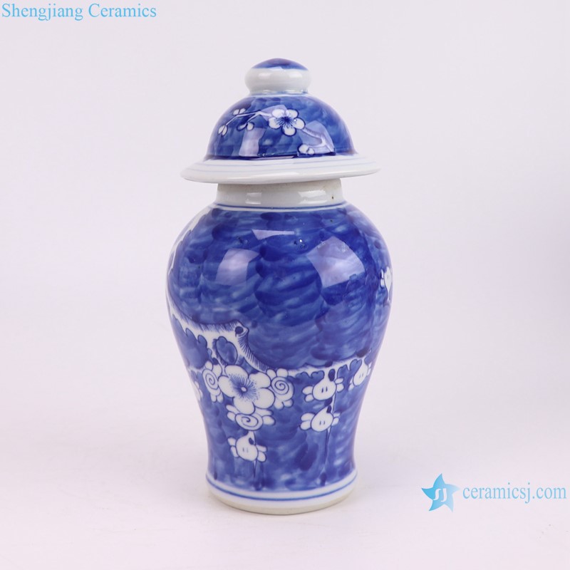RXCJ02-B Blue and white Ice Plum Pattern Small size Ceramic lidded Jar--side view