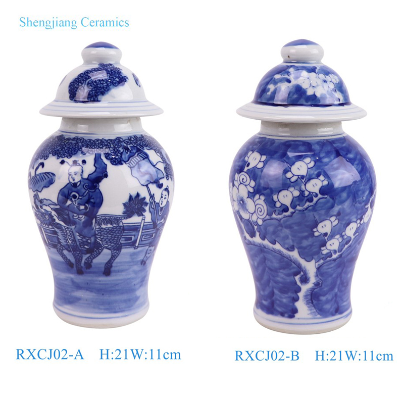RXCJ02-A-B Blue and white Kylin Songzi Ice Plum Pattern Small size Ceramic lidded Jar