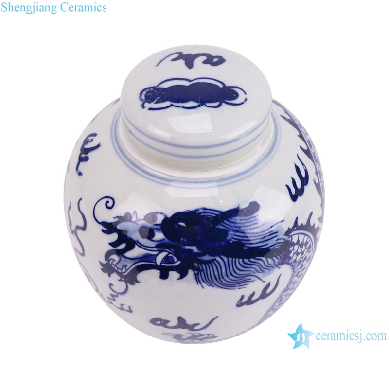 RXCJ04-A Blue and white Dragon small size Ceramic Lidded Jars Tea Pot Canister--vertical view