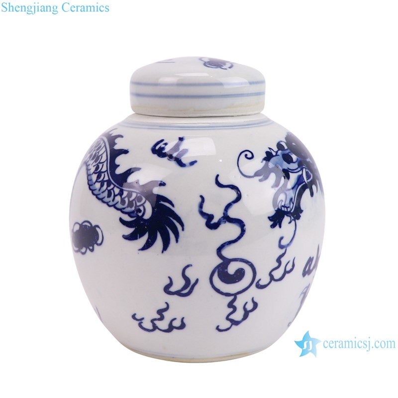 RXCJ04-A Blue and white Dragon small size Ceramic Lidded Jars Tea Pot Canister--side view