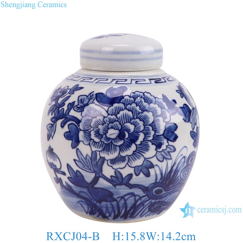 RXCJ04-B Blue and white  Peony flower pattern small size Ceramic Lidded Jars Tea Pot Canister