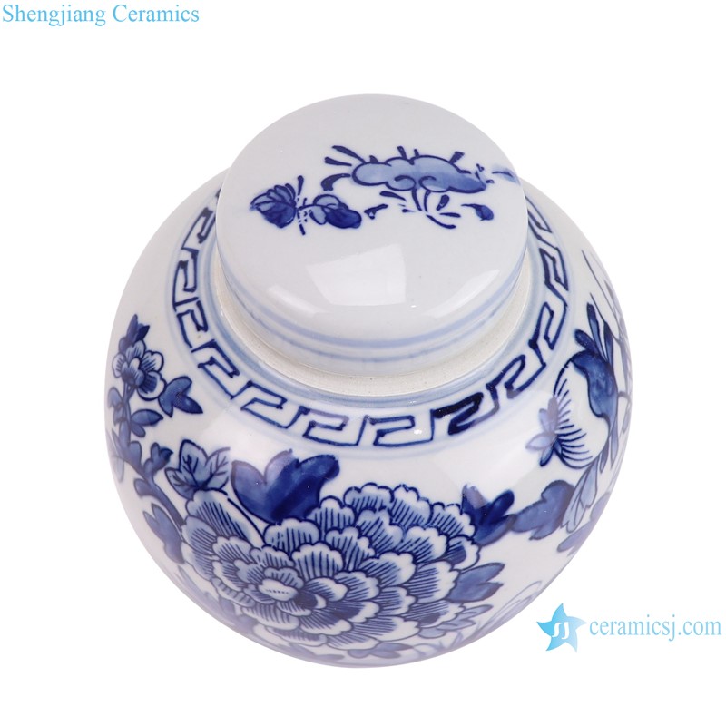 RXCJ04-B Blue and white  Peony flower pattern small size Ceramic Lidded Jars Tea Pot Canister--vertical view