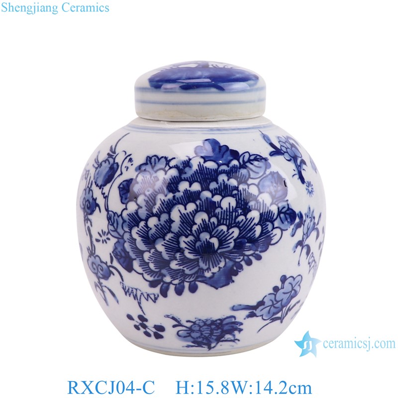 RXCJ04-C Blue and white  Peony flower pattern small size Ceramic Lidded Jars Tea Pot Canister