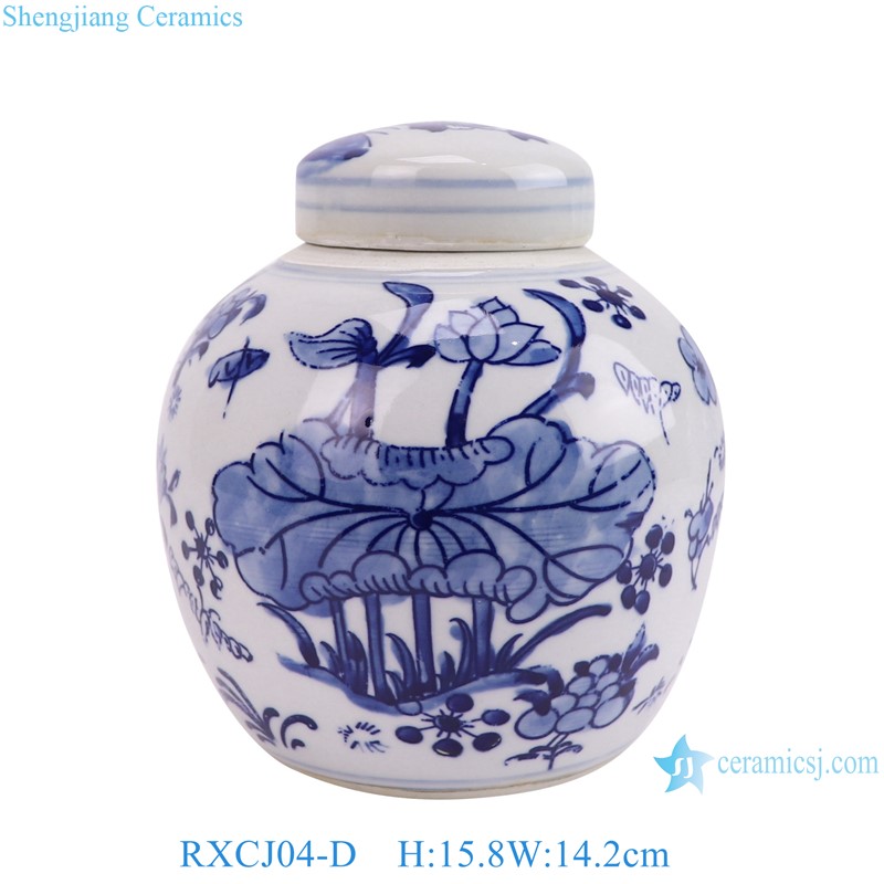 RXCJ04-D Blue and white Lotus flower pattern small size Ceramic Lidded Jars Tea Pot Canister