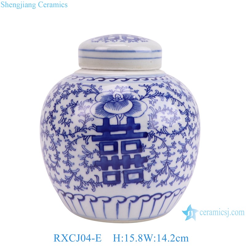 RXCJ04-E Blue and white Happiness letter pattern small size Ceramic Lidded Jars Tea Pot Canister