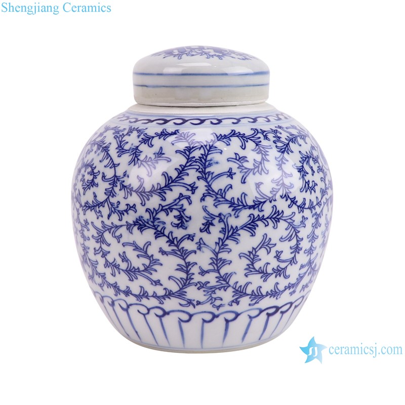 RXCJ04-E Blue and white Happiness letter pattern small size Ceramic Lidded Jars Tea Pot Canister--side view