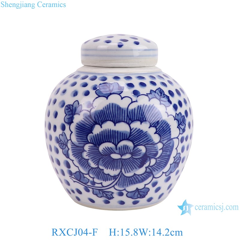 RXCJ04-f Blue and white peony flower pattern small size Ceramic Lidded Jars Tea Pot Canister