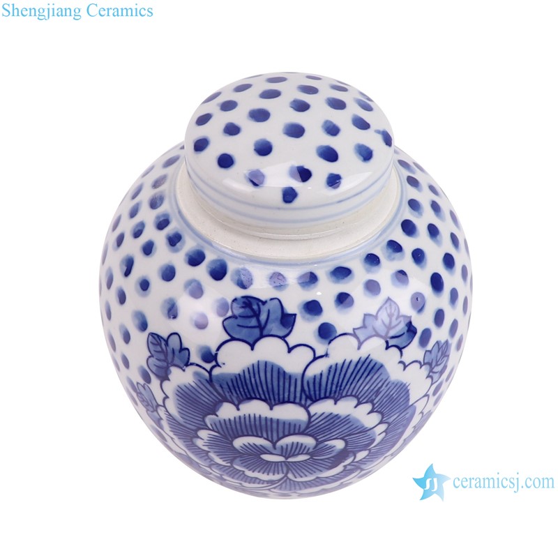 RXCJ04-f Blue and white peony flower pattern small size Ceramic Lidded Jars Tea Pot Canister--vertical view
