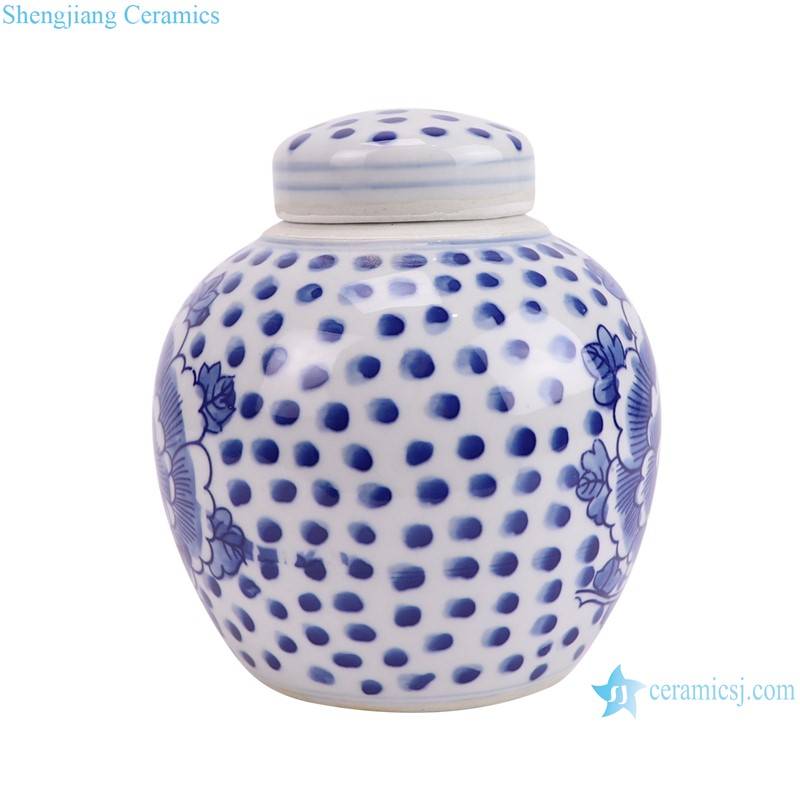 RXCJ04-f Blue and white peony flower pattern small size Ceramic Lidded Jars Tea Pot Canister--side view