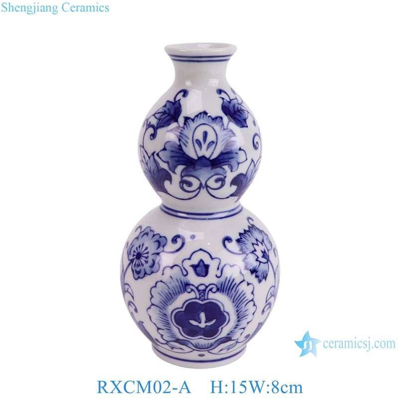 RXCM02-A Blue and white gourd shape Leaf and flower pattern Ceramic  Flower vase
