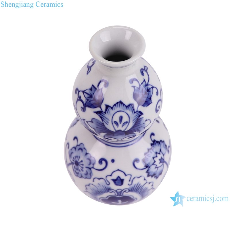 RXCM02-A Blue and white gourd shape Leaf and flower pattern Ceramic  Flower vase--vertical view