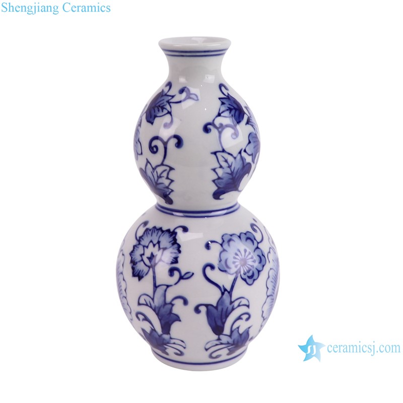 RXCM02-A Blue and white gourd shape Leaf and flower pattern Ceramic  Flower vase--side view