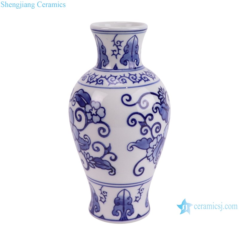 RXCM03-A  Blue and white Leaf and flower pattern Ceramic Spring Flower vase -- side view