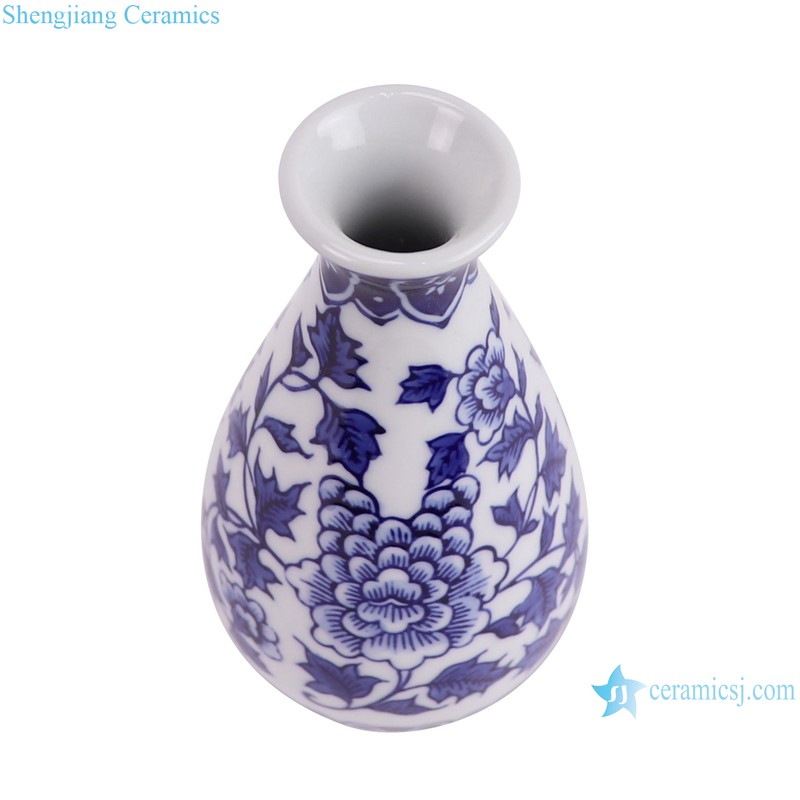RXCM04-A  Blue and white Leaf and flower pattern Ceramic Spring Flower vase -- vertical view
