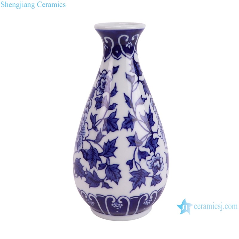 RXCM04-A  Blue and white Leaf and flower pattern Ceramic Spring Flower vase -- side view