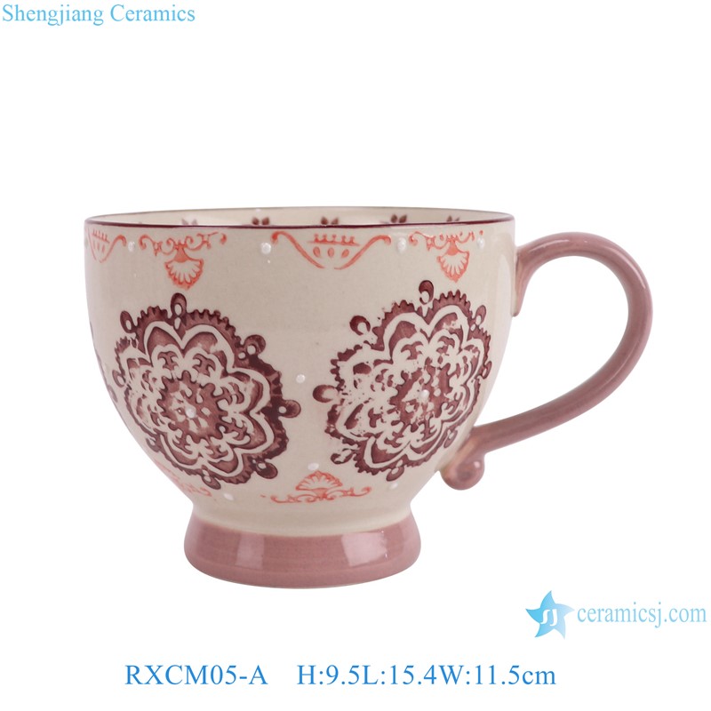 RXCM05-A  6 inch pink floral pattern ceramic coffee cup 