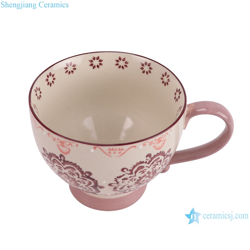 RXCM05-A  6 inch pink floral pattern ceramic coffee cup  -- vertical view