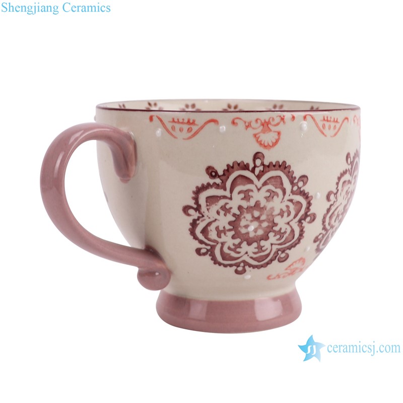 RXCM05-A  6 inch pink floral pattern ceramic coffee cup  -- side view