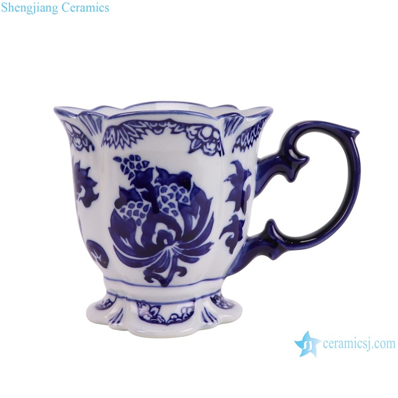 RXCM05-A / RXCM06-A  blue and white ceramic coffee cup with plate--side view