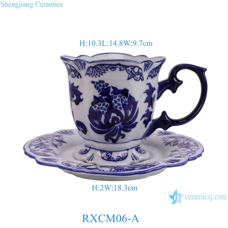 RXCM05-A / RXCM06-A  blue and white ceramic coffee cup with plate