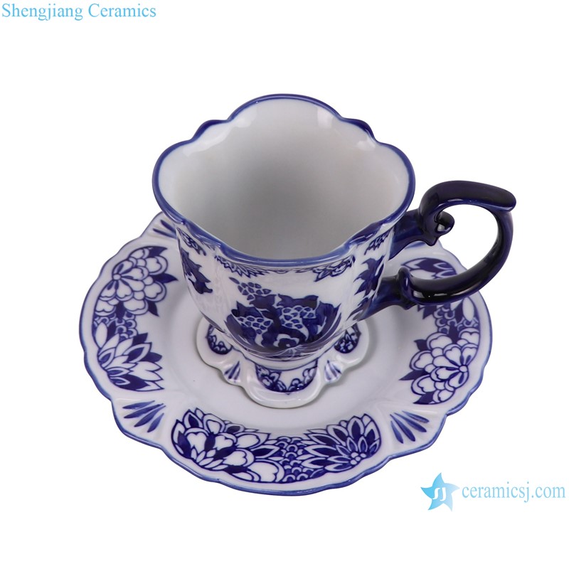 RXCM05-A / RXCM06-A  blue and white ceramic coffee cup with plate--vertical view
