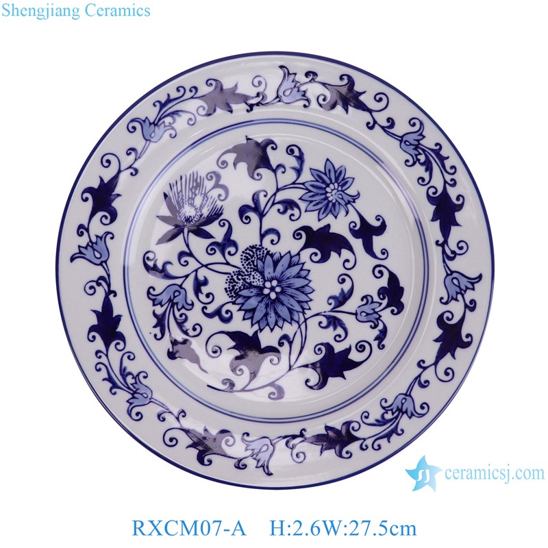 RXCM07-A 11inch blue and white flower pattern ceramic plate tablewares