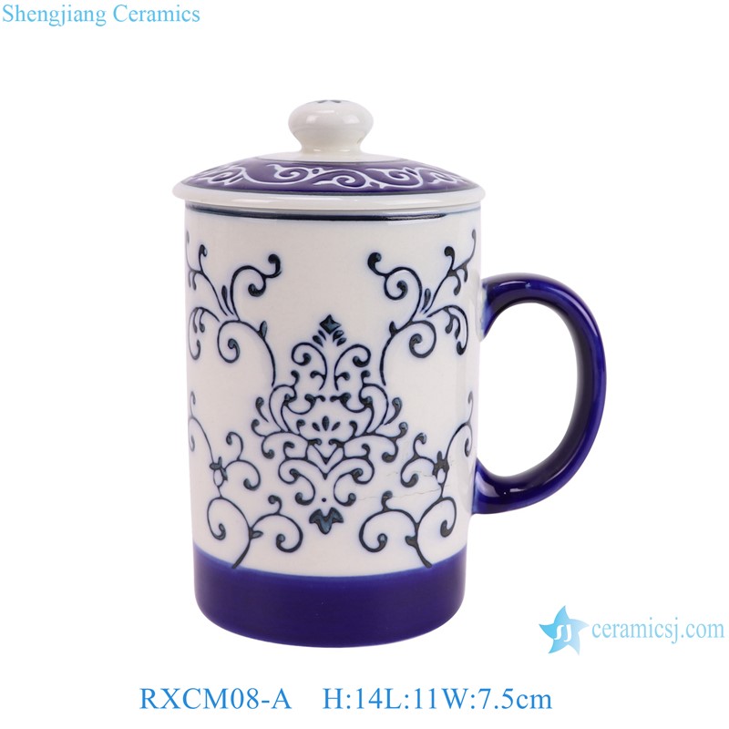 RXCM08-A  Blue and white flower pattern ceramic Mug Tea coffee cup