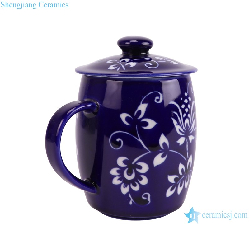 RXCM09-A Blue and white flower pattern ceramic Mug Tea coffee cup -- side view