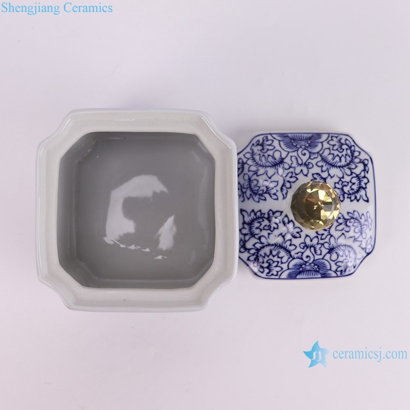 RXCM10-A  Blue and white happiness letter pattern Clear round bead square shape lidded jar candy box--inside