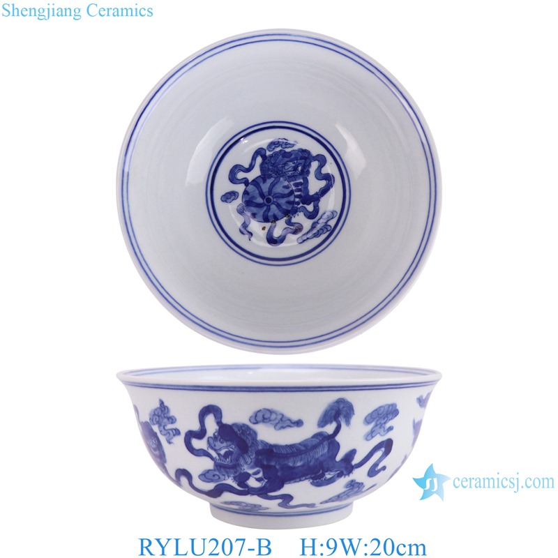 RYLU207-B Jingdezhen Handpainted Lion Pattern 8 inch Ceramic Bowl Soup Bowl tableware
