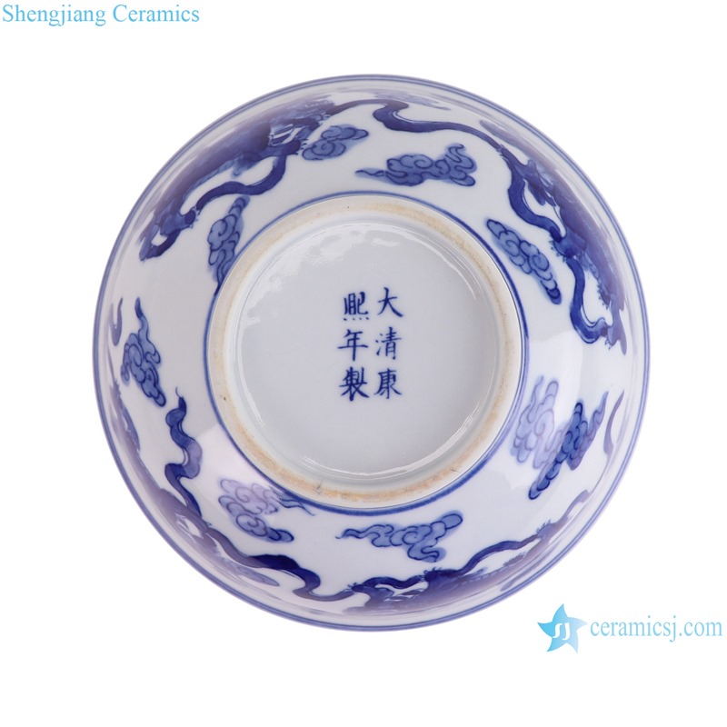 RYLU207-B Jingdezhen Handpainted Lion Pattern 8 inch Ceramic Bowl Soup Bowl tableware--bottom view