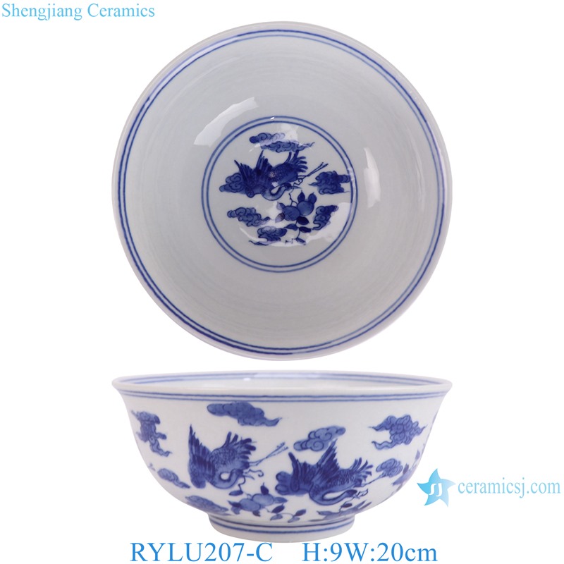 RYLU207-A-B-C-D-E Jingdezhen Handpainted Crane Pattern 8 inch Ceramic Bowl Soup Bowl tableware