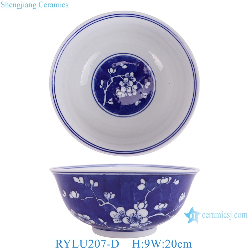 RYLU207-D Jingdezhen Handpainted  Ice Plum Pattern 8 inch Ceramic Bowl Soup Bowl tableware