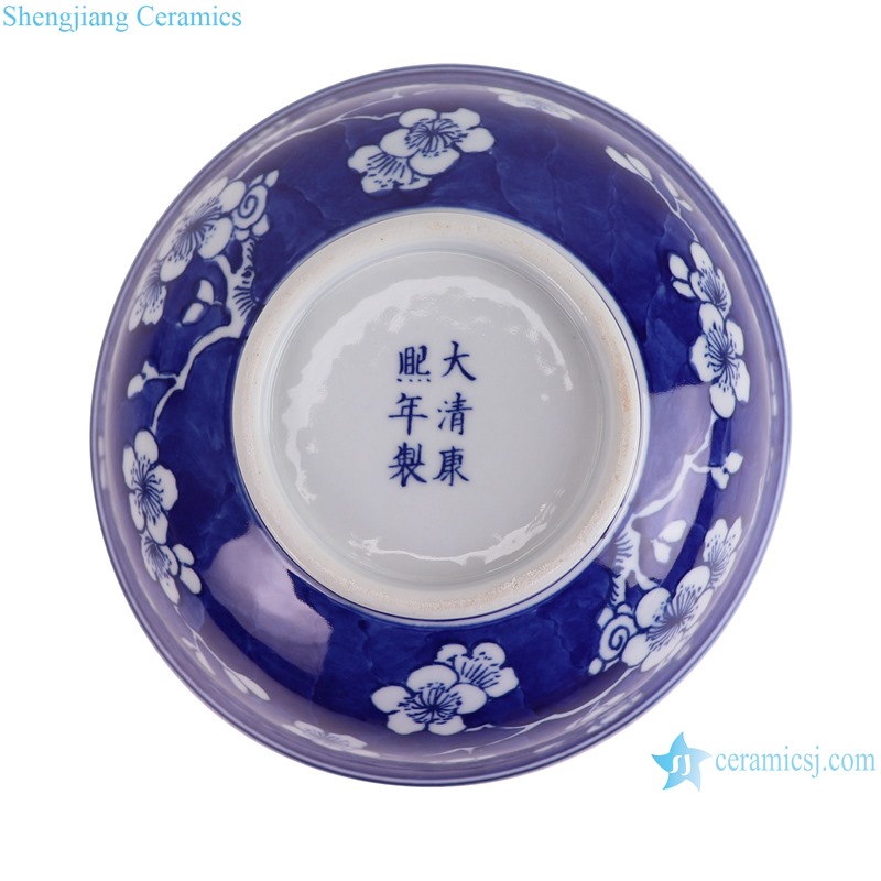 RYLU207-D Jingdezhen Handpainted  Ice Plum Pattern 8 inch Ceramic Bowl Soup Bowl tableware --bottom view