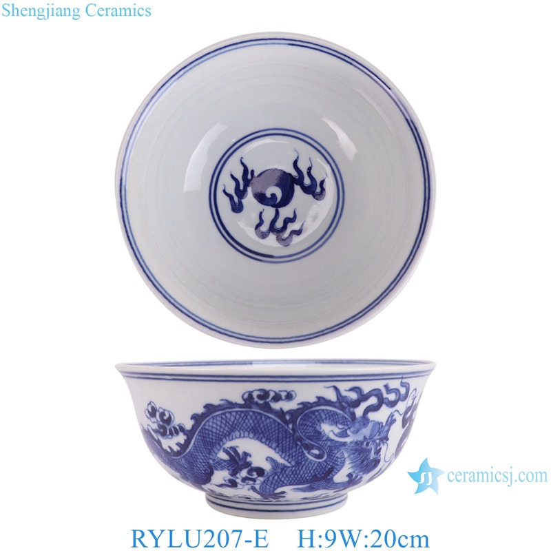 RYLU207-E Jingdezhen Handpainted  Dragon Pattern 8 inch Ceramic Bowl Soup Bowl tableware 