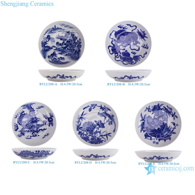 RYLU208-A-B-C-D-E 8 inch Handpainted Landscape Dragon Flower Pattern Ceramic Plate Tableware Plates