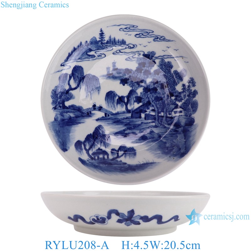 RYLU208-A 8 inch Handpainted Landscape Pattern Ceramic Plate Tableware Plates