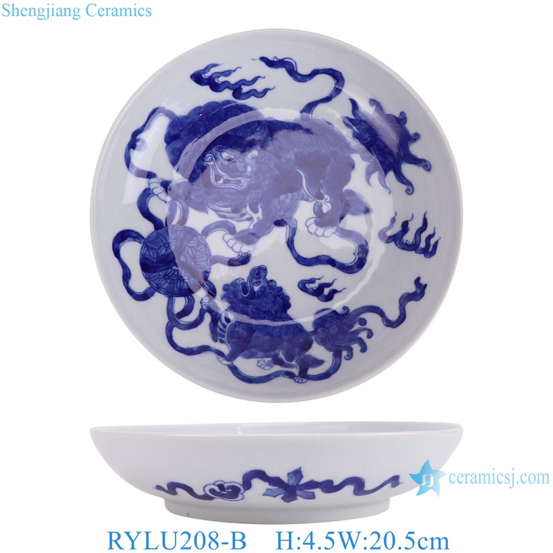 RYLU208-B 8 inch Handpainted Lion Pattern Ceramic Plate Tableware Plates