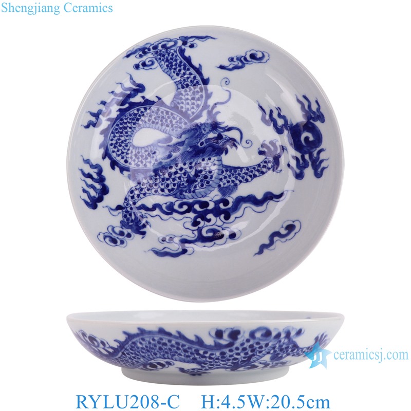 RYLU208-C 8 inch Handpainted Dragon Pattern Ceramic Plate Tableware Plates