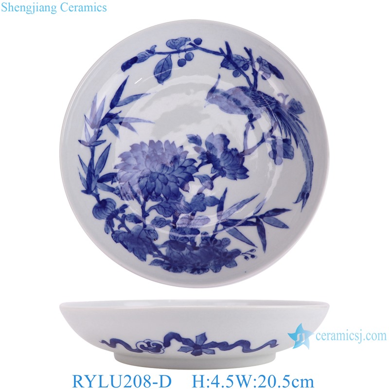 RYLU208-D 8 inch Handpainted flower and  Bird Pattern Ceramic Plate Tableware Plates